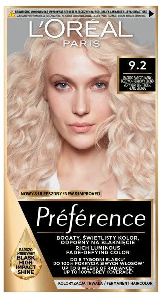 Loreal Preference Recital Plaukų dažai 9.2 Labai šviesus smėlio-perlo blondinas - Kosmetika