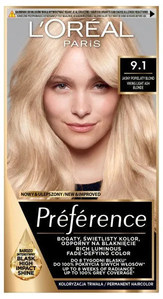 Loreal Preference Recital Plaukų spalva 9.1 Šviesiai pelenų blondinė - Kosmetika