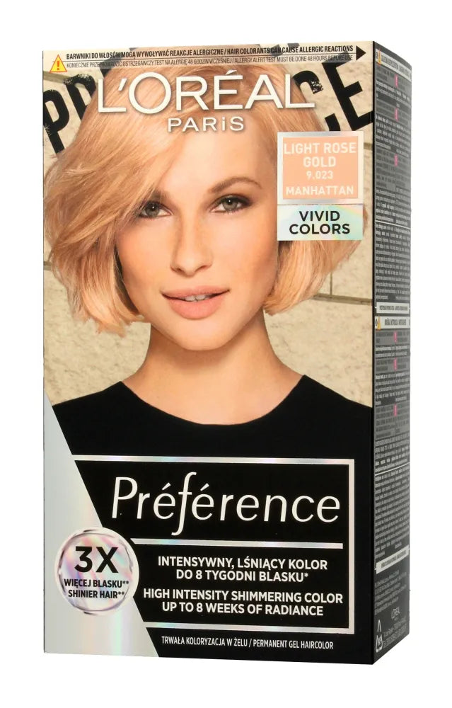 Loreal Preference Vivid Colors Plaukų dažai Nr. 9.023 Šviesiai rožinė auksinė (Manhattan) 1op. - Kosmetika