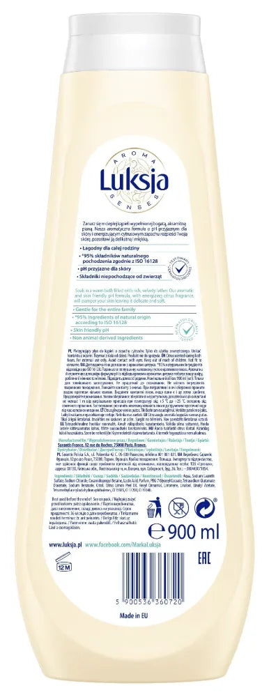 LUKSJA Aroma Senses Purely Energizing Nourishing bath liquid with citrus scent 900 ml - Kosmetika