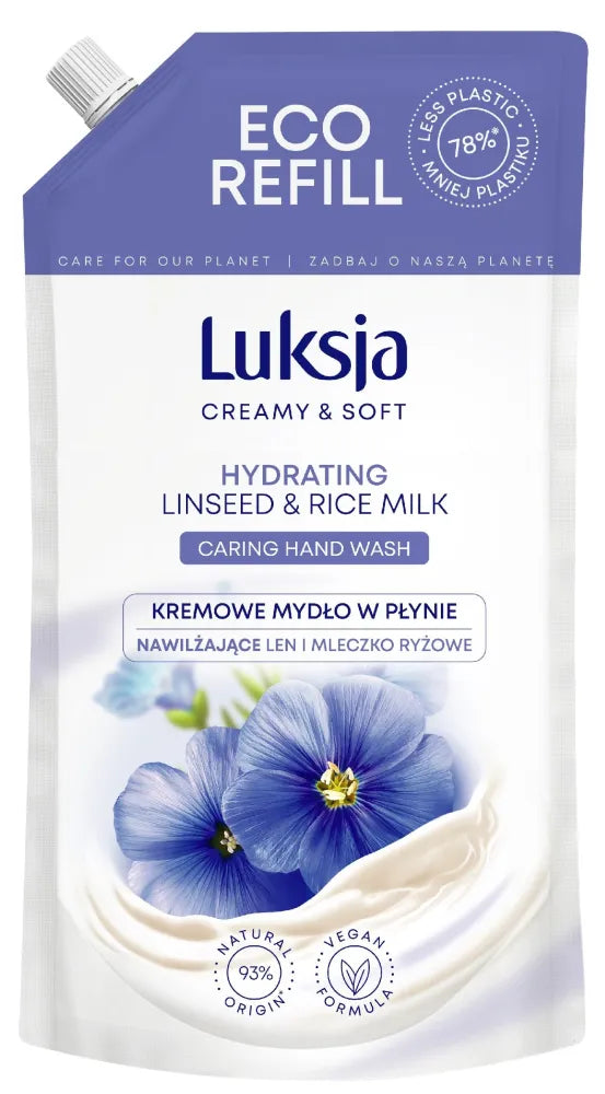 Luksja Creamy & Soft Moisturizing Liquid Soap Linų ir Ryžių Pienas 900ml - atsargos - Kosmetika