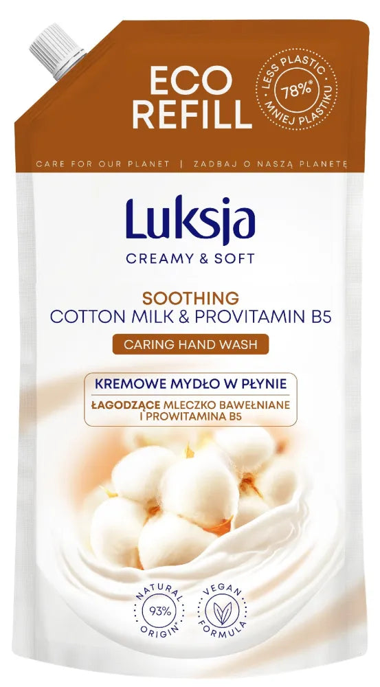 Luksja Creamy & Soft Soothing Liquid Soap Cotton Milk and Provitamin B5 900ml - atsargos - Kosmetika