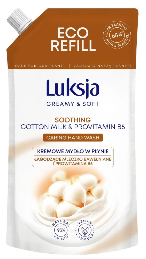 Luksja Creamy & Soft Soothing Liquid Soap Cotton Milk and Provitamin B5 400ml - atsargos - Kosmetika