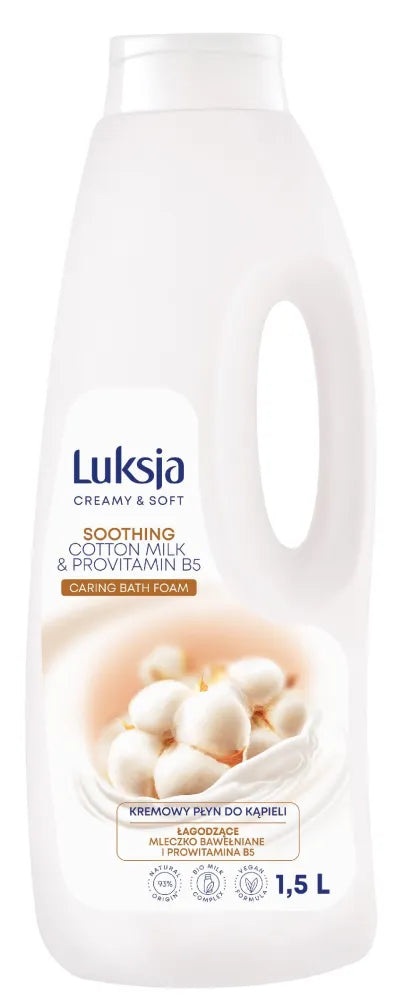 LUKSJA Creamy & Soft Soothing vonios skystis - Medvilnės pienas ir Provitaminas B5 1500 ml - Kosmetika