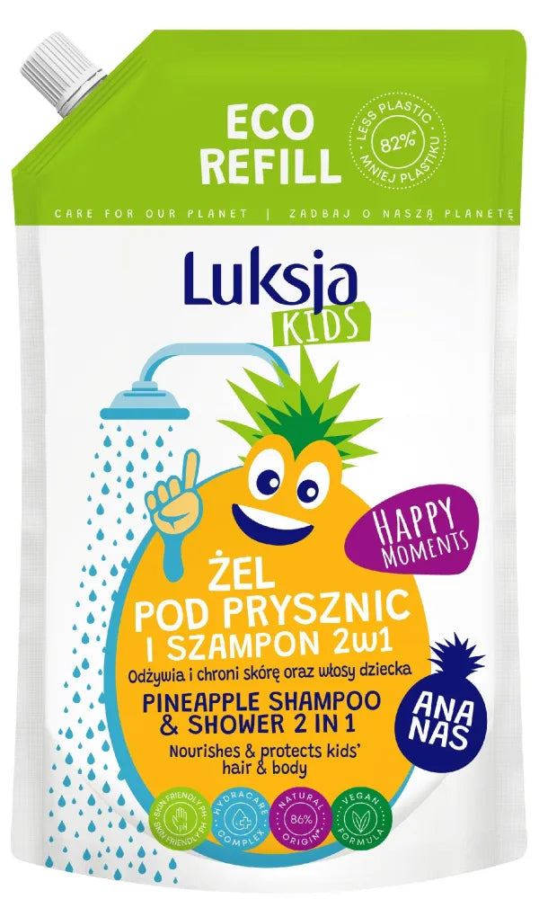 Luksja Kids dušo gelis ir šampūnas 2in1 vaikams - Ananasų 750ml papildymas - Kosmetika