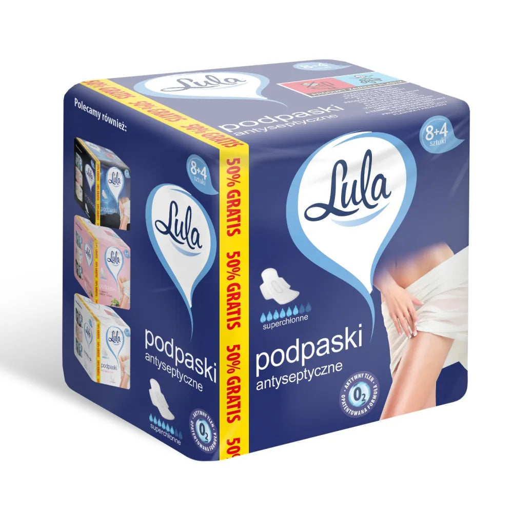 LULA Antiseptiniai higieniniai įklotai - super sugeriantys 1 pakuotė - 12 vnt. (8 + 4 nemokamai) - Kosmetika