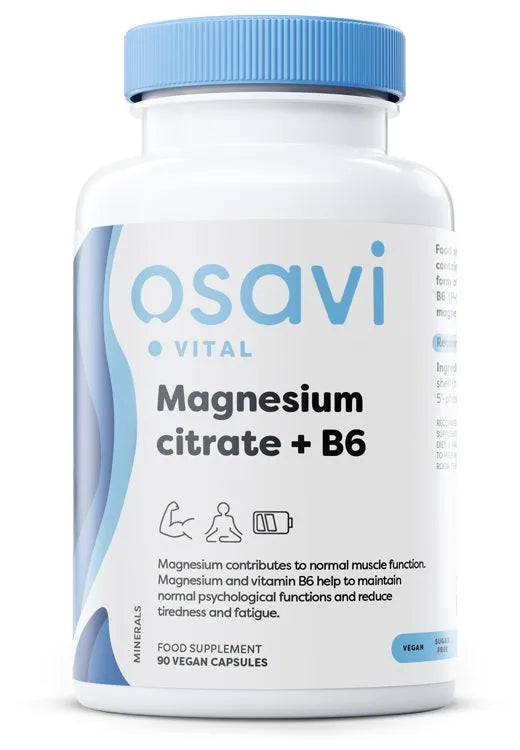 Magnesium Citrate + B6 375mg + 4.2mg - 90 vcaps - Osavi - Papildai