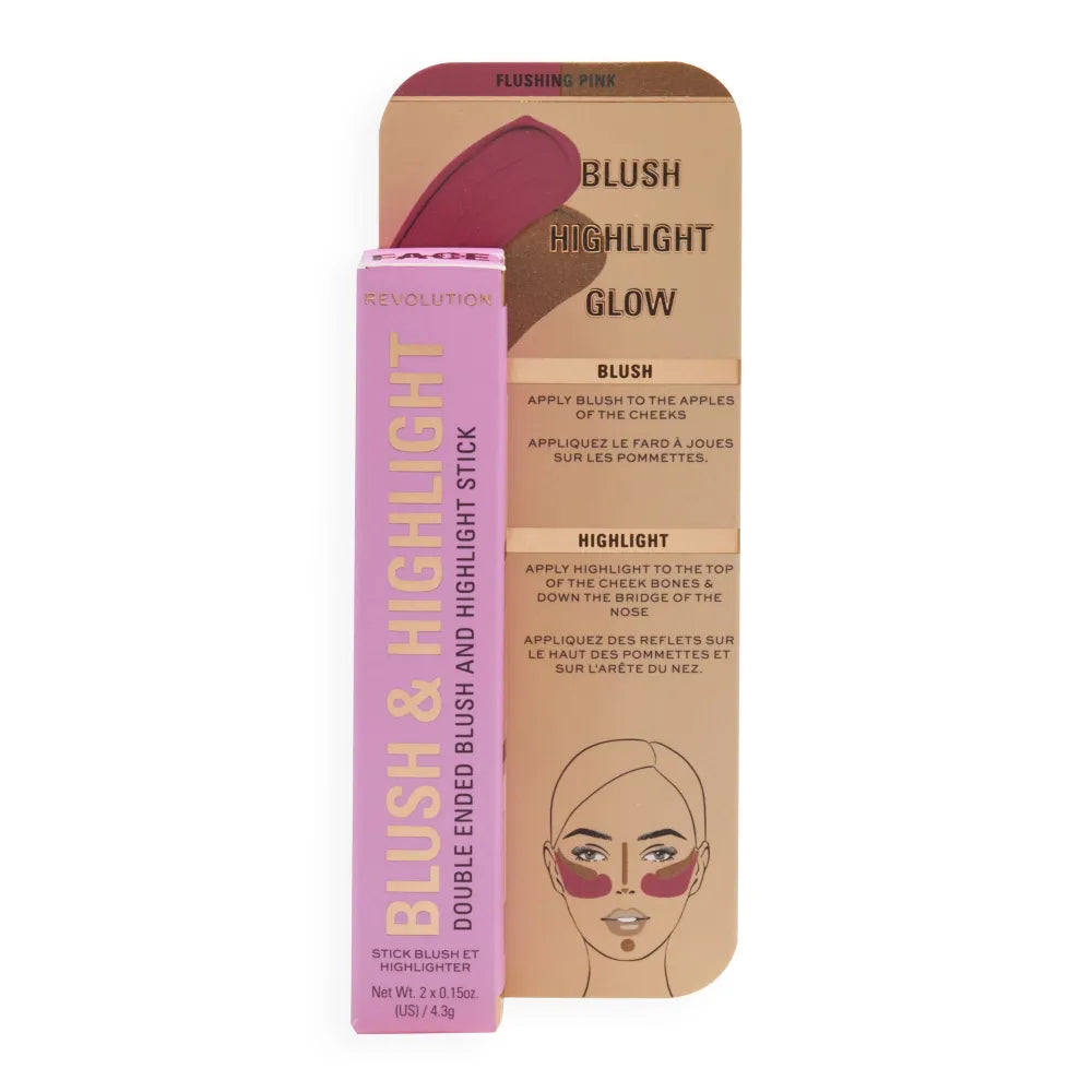 Makeup Revolution Blush & Highlight Stick Skaistalai ir Highlighteri Lazdelėje - Raudonojai Rožinė 4.3g - Kosmetika