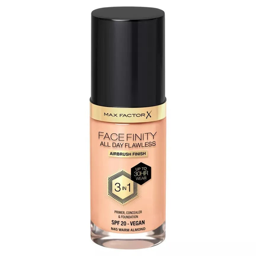 MAX FACTOR Facefinity All Day Flawless 3in1 Foundation No N45 Šiltas migdolų 30ml - Kosmetika