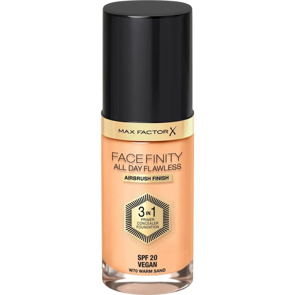 MAX FACTOR Facefinity All Day Flawless 3in1 Foundation No W70 Šiltas Smėlis 30ml - Kosmetika