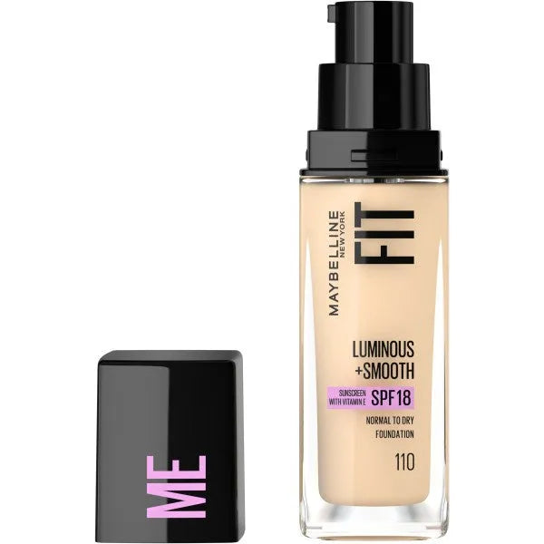 MAYBELLINE Fit Me! Luminous + Smooth Apšviečiantis veido fondas Nr. 110 Porcelianas 30ml - Kosmetika