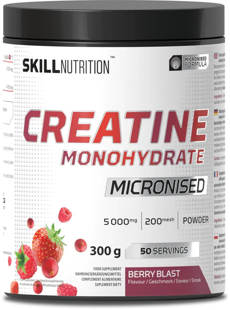 Micronised Creatine Monohydrate Flavoured Berry Blast - 300g - Skill Nutrition - Sporto papildai