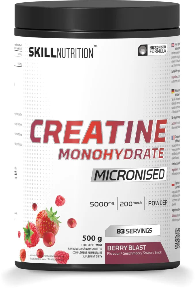 Micronised Creatine Monohydrate Flavoured Berry Blast - 500g - Skill Nutrition - Sporto papildai
