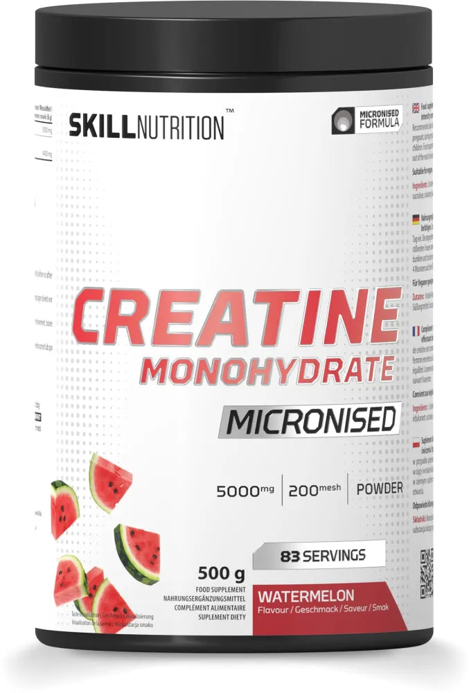Micronised Creatine Monohydrate Flavoured Watermelon - 500g - Skill Nutrition - Sporto papildai