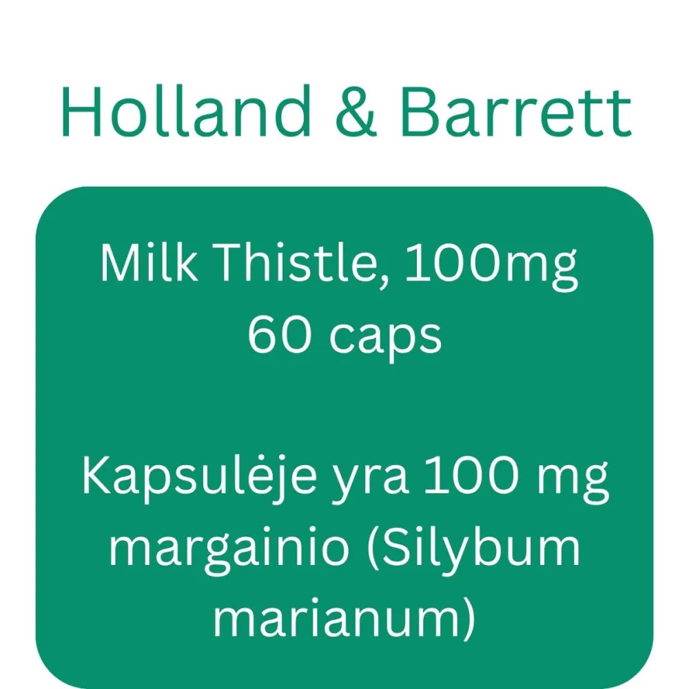 Milk Thistle 100mg - 60 caps - Holland & Barrett - Papildai