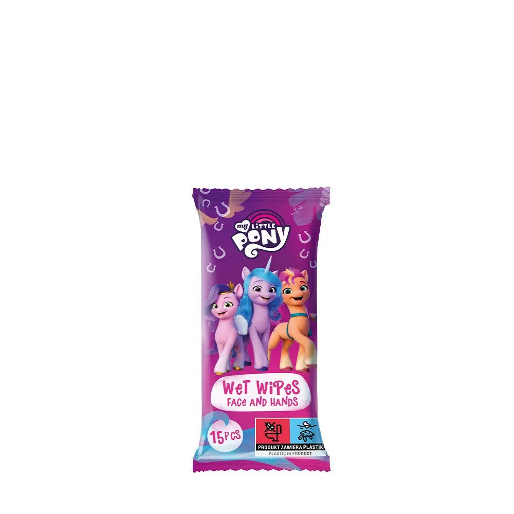 MY LITTLE PONY Drėgnos servetėlės veidui ir rankoms vaikams Braškių 15 vnt. - Kosmetika