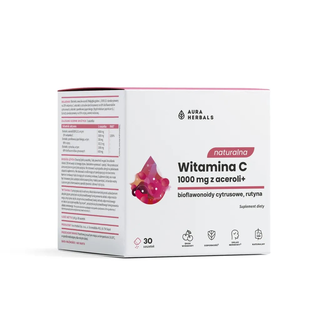 Natural Vitamin C 1000 mg with Acerola Dietary supplement Sachets 30 pcs. - AURA HERBALS - Papildai