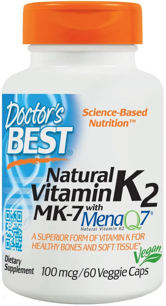 Natural Vitamin K2 MK7 with MenaQ7 100mcg - 60 vcaps - Doctor’s Best - Papildai