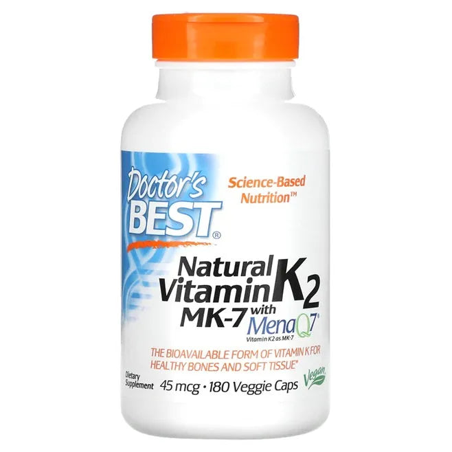 Natural Vitamin K2 MK7 with MenaQ7 45mcg - 180 vcaps - Doctor’s Best - Papildai