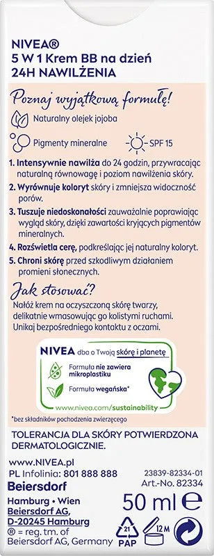 NIVEA 24H Hydration BB Cream 5in1 Day - dark shade 50 ml - Kosmetika