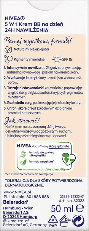 NIVEA 24H Hydration BB Cream 5in1 Day - light shade 50 ml - Kosmetika
