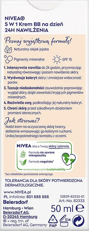 NIVEA 24H Hydration BB Cream 5in1 Day - light shade 50 ml - Kosmetika