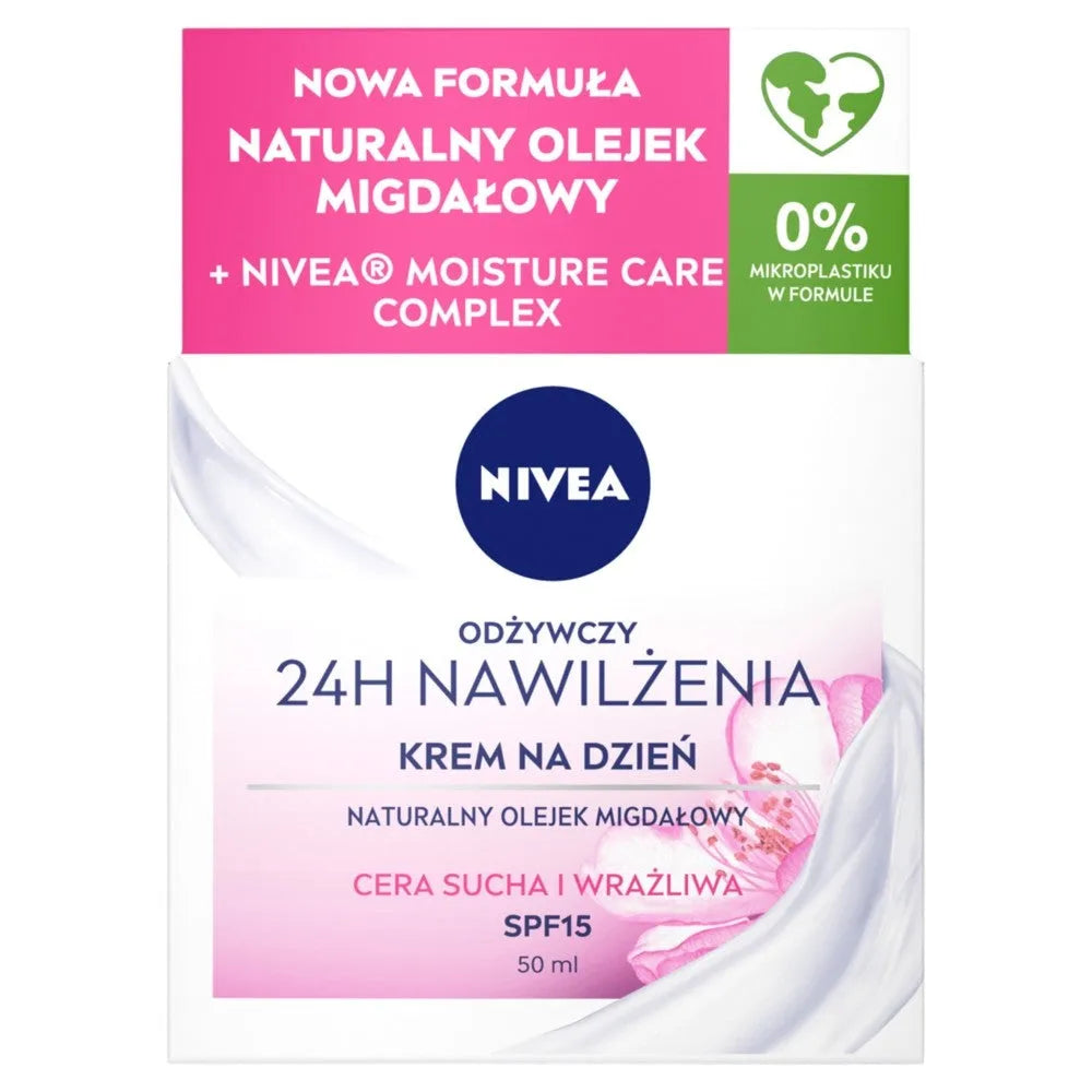 Nivea 24H Hydration Nourishing Day Cream SPF15 for dry and sensitive skin 50ml - Kosmetika