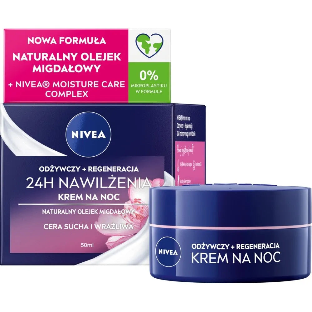 Nivea 24H Hydration + Regeneration Nourishing Night Cream for dry and sensitive skin 50ml - Kosmetika