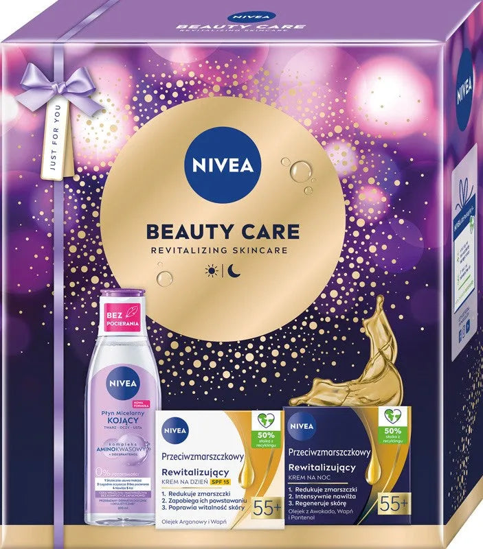 NIVEA Beauty Care Gift Set for Women (Micellar Water 200 ml + Day Cream 55+ 50 + Night ml) - Kosmetika