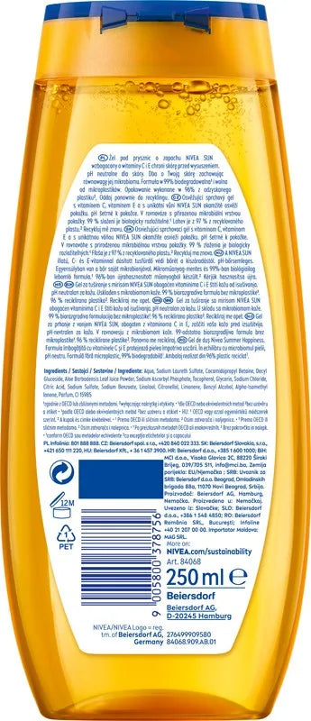 NIVEA Care Shower Gel Summer Happiness Sun - Limited Edition 250 ml. - Kosmetika