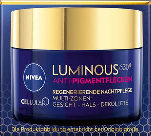 Nivea Cellular Luminous 630 Regeneruojantis anti-pigmentacijos naktinis kremas 50ml - Kosmetika