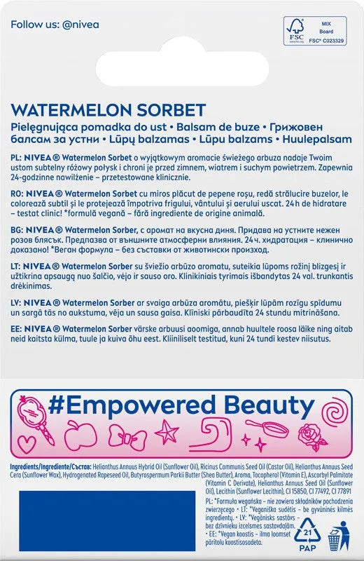NIVEA Disney Princess Nurturing Lipstick Watermelon Sorbet Moana - Limited Edition 4.8 g - Vaikui ir mamai