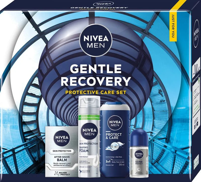 NIVEA Gentle Recovery Gift Set for Men (Shaving Foam 200ml + After Shave Balm 100ml + Roll-On Antiperspirant 50ml