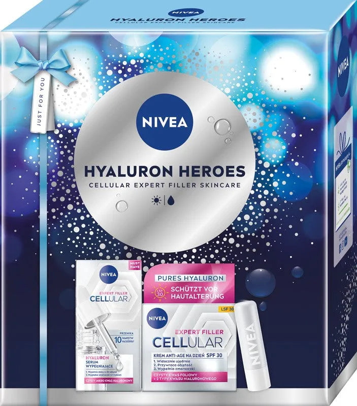 NIVEA Hyaluron Heroes Gift Set for Women (Serum 15ml + Lip Balm + Day Cream 50ml) - Kosmetika