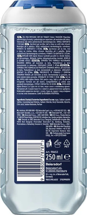 NIVEA MEN Alpine Breeze 3-in-1 Shower Gel 250 ml - Kosmetika