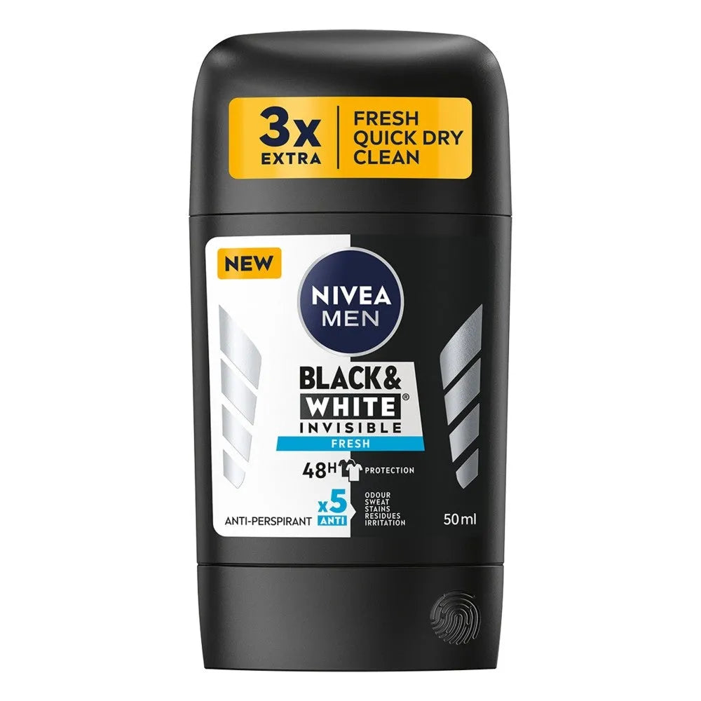 NIVEA Men BLACK WHITE INVISIBLE FRESH men’s deodorant stick 50ml - Kosmetika