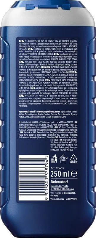 NIVEA MEN Cool Marine shower gel 3in1 250ml - Kosmetika