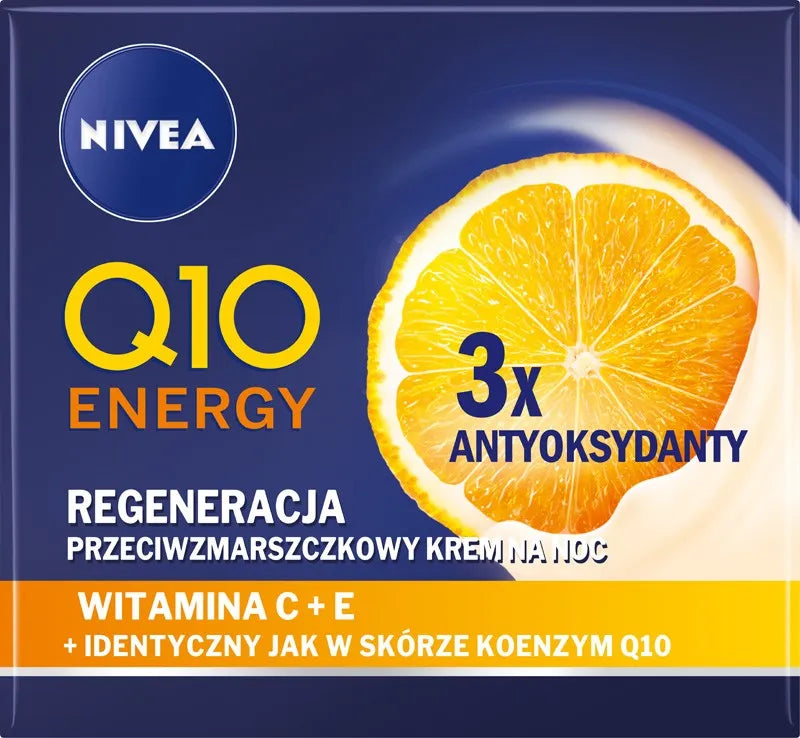 NIVEA Q10 Energy Anti-Wrinkle Regeneruojantis Naktinis Kremas - 3xAntioksidantai 50 ml - Kosmetika