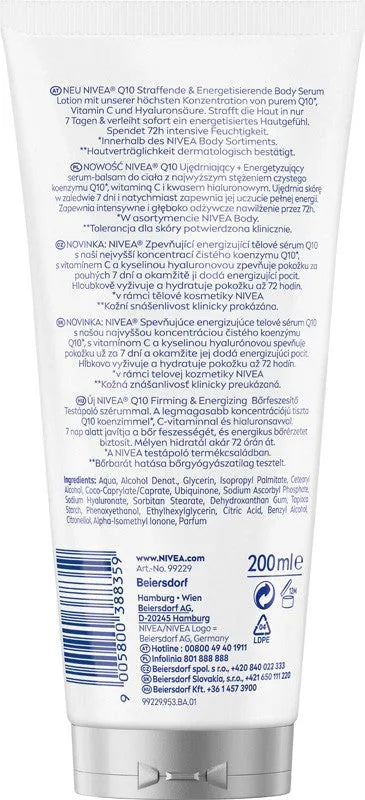 NIVEA Q10 Firming Energizing Serum - Body Lotion 200 ml - Kosmetika
