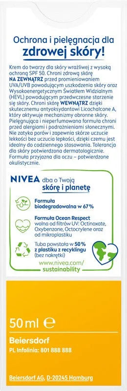 NIVEA SUN Sensitive Face Cream for skin SPF50 50 ml - Kosmetika