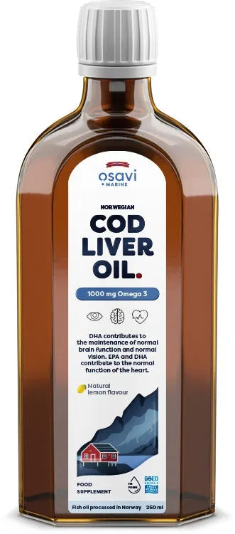 Norwegian Cod Liver Oil 1000mg Omega 3 (Lemon) - 250 ml - Osavi - Papildai