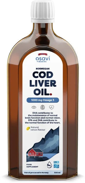 Norwegian Cod Liver Oil 1000mg Omega 3 (Lemon) - 500 ml - Osavi - Papildai
