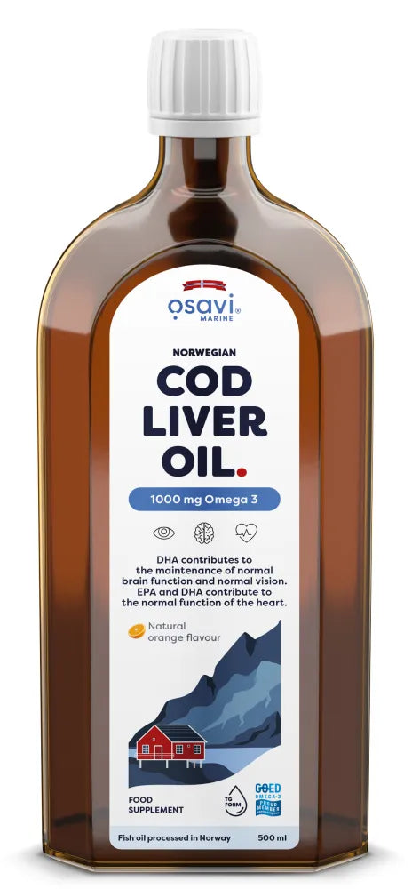 Norwegian Cod Liver Oil 1000mg Omega 3 (Orange) - 500 ml - Osavi - Papildai