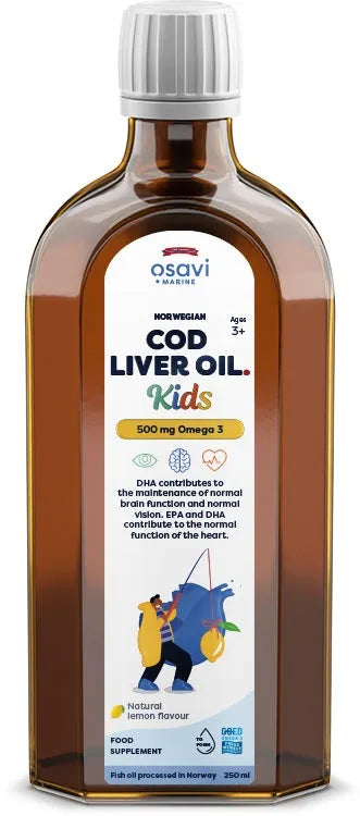Norwegian Cod Liver Oil Kids 500mg Omega 3 (Lemon) - 250 ml - Osavi - Papildai