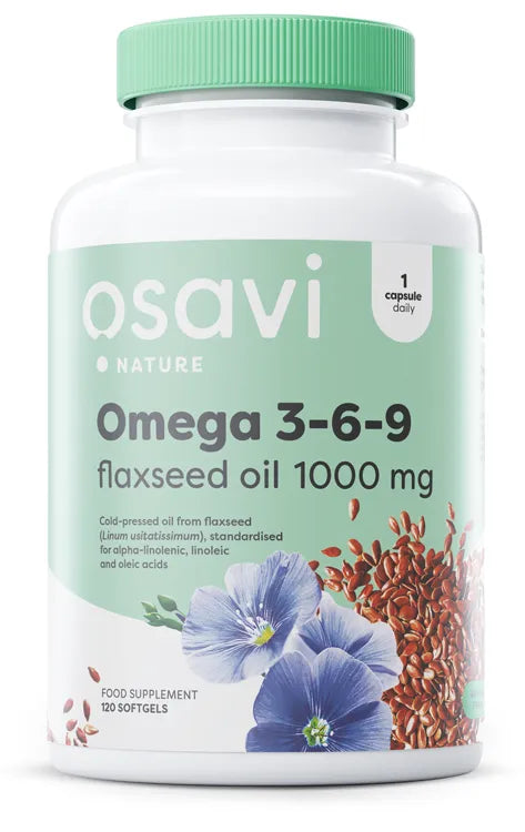 Omega 3-6-9 Flaxseed Oil 1000mg - 120 softgels - Osavi - Papildai