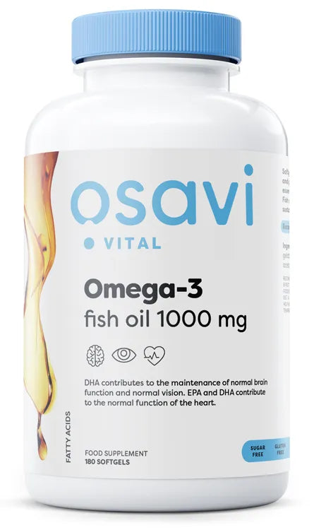 Omega-3 Fish Oil Molecularly Distilled 1000mg - 180 softgels - Osavi - Papildai