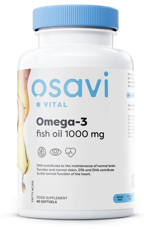Omega-3 Fish Oil Molecularly Distilled 1000mg - 60 softgels - Osavi - Papildai