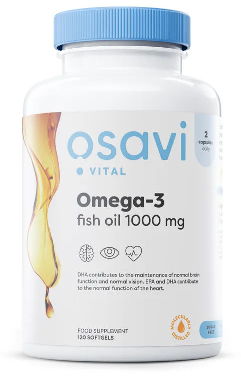 Omega-3 Fish Oil Molecularly Distilled 1000mg (Lemon) - 120 softgels - Osavi - Papildai