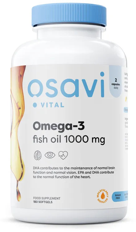 Omega-3 Fish Oil Molecularly Distilled 1000mg (Lemon) - 180 softgels - Osavi - Papildai