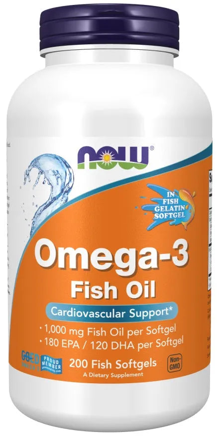 Omega-3 Fish Oil Molecularly Distilled - 200 softgels - NOW Foods - Papildai